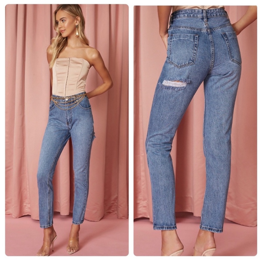 Superdown x Draya Michele Bailee Butt Slit Distressed Straight Leg Jeans Size 25